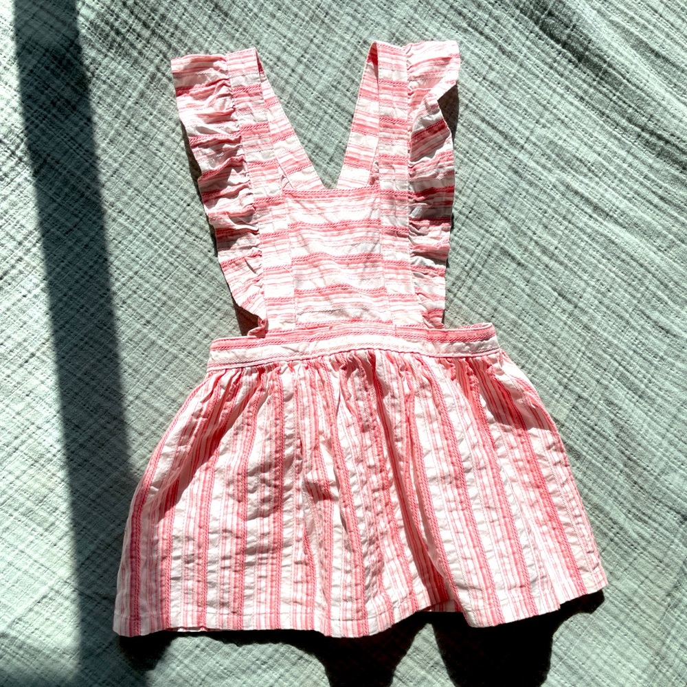 Cat and Jack pinafore dress. 2T girl. Pink and white. New. Never worn. NWT.